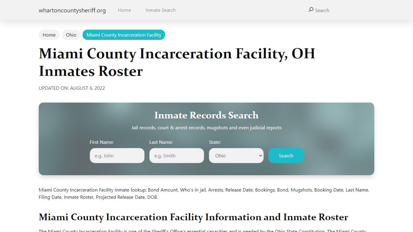 Miami County Incarceration Facility , OH Inmates Roster